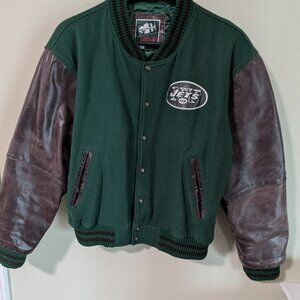 New York Jets Vintage Wool Blend Jacket with Real Leather Sleeves